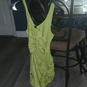 Kids One-Piece Swimwear in Lime Green - Stylish Ruched Design